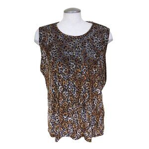 Tanjay Burnout Velvet Tank Top Womens Large Brown Leopard Cheetah Animal Print